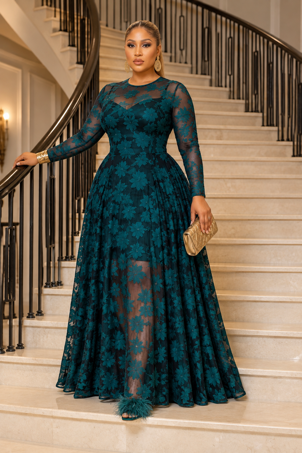 THE EMERALD VEIL Illusion Mesh Gown