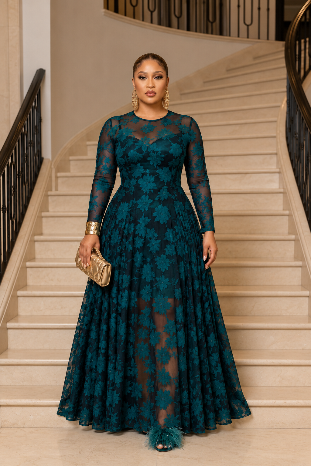 THE EMERALD VEIL Illusion Mesh Gown