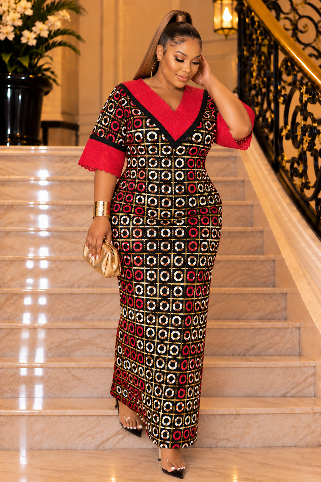 Ankara & Lace Statement Maxi Dress