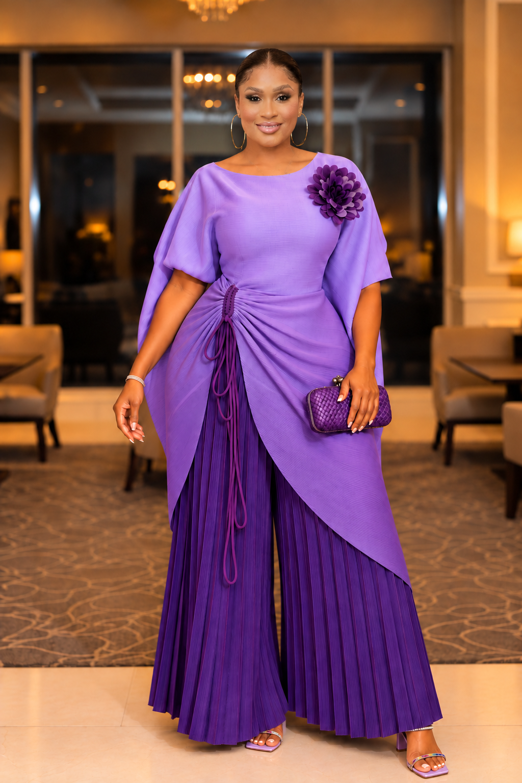 Lumi Two-Piece Tunic and Palazzo Pant Set | Purple Ombré