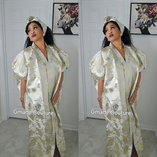 High Quality European Damask Brocade Agbada  Rich Aunty Luxurious  Agbada Bubu Maxi Dress Kaftan Dress fully embroidered with Matching Scarf