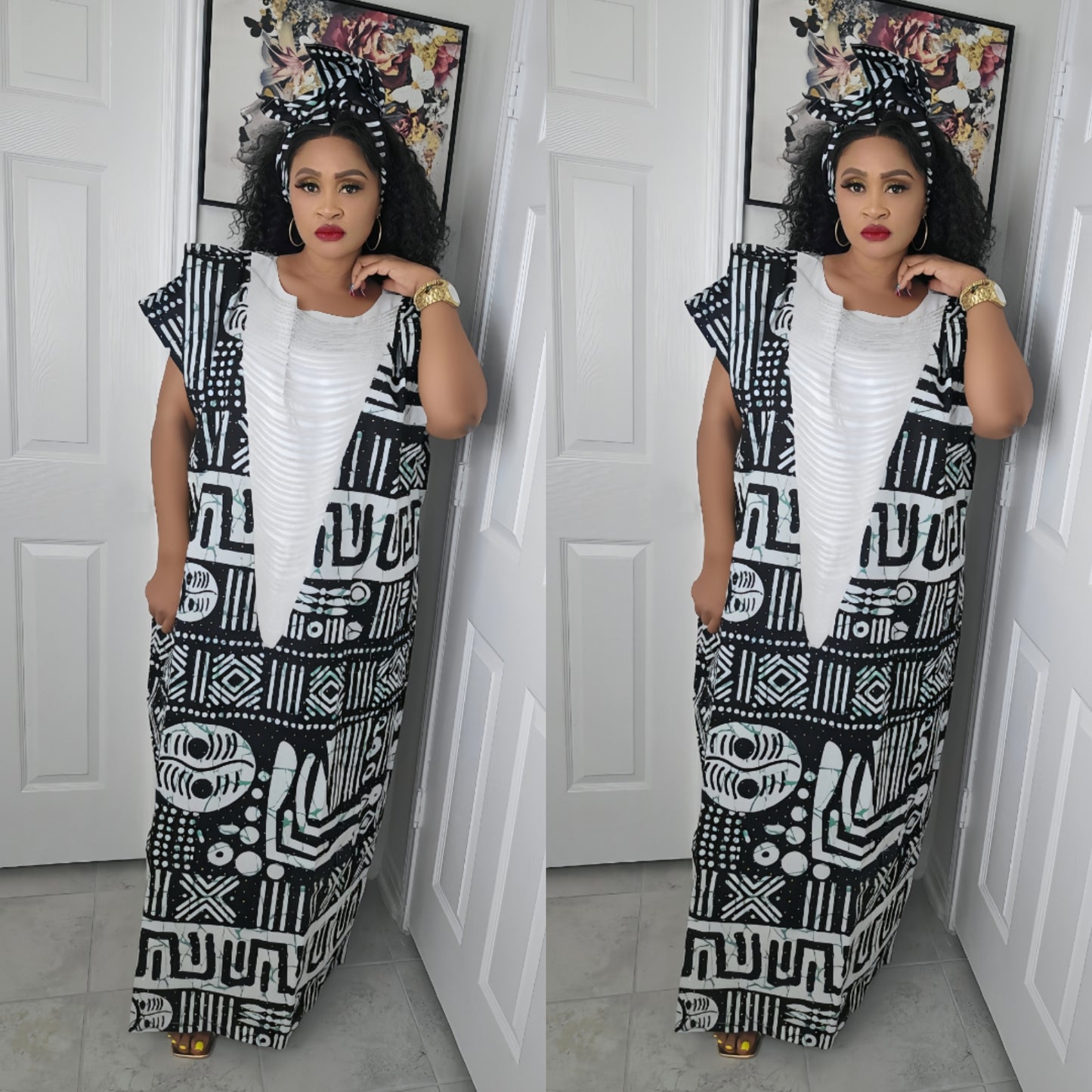 Imade Rich Aunty Luxurious High Quality Embellished Beaded Ankara with Crystals Agbada Bubu Maxi Dress Kaftan Dress with Matching Scarf