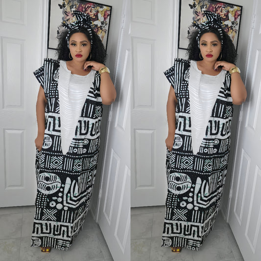 Imade Rich Aunty Luxurious High Quality Embellished Beaded Ankara with Crystals Agbada Bubu Maxi Dress Kaftan Dress with Matching Scarf