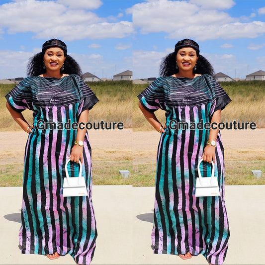 Arewa Dye  Double - Sided Dress  with Matching Scarf- BLU