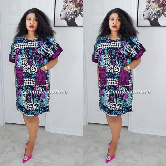 Tam Two Toned Premium Ankara Print Patch  Dress