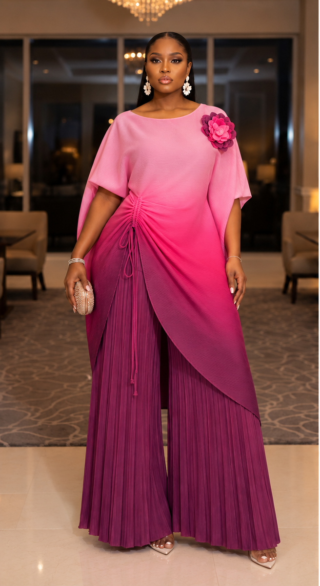 Lumi Two-Piece Tunic and Palazzo Pant Set | Pink Ombré