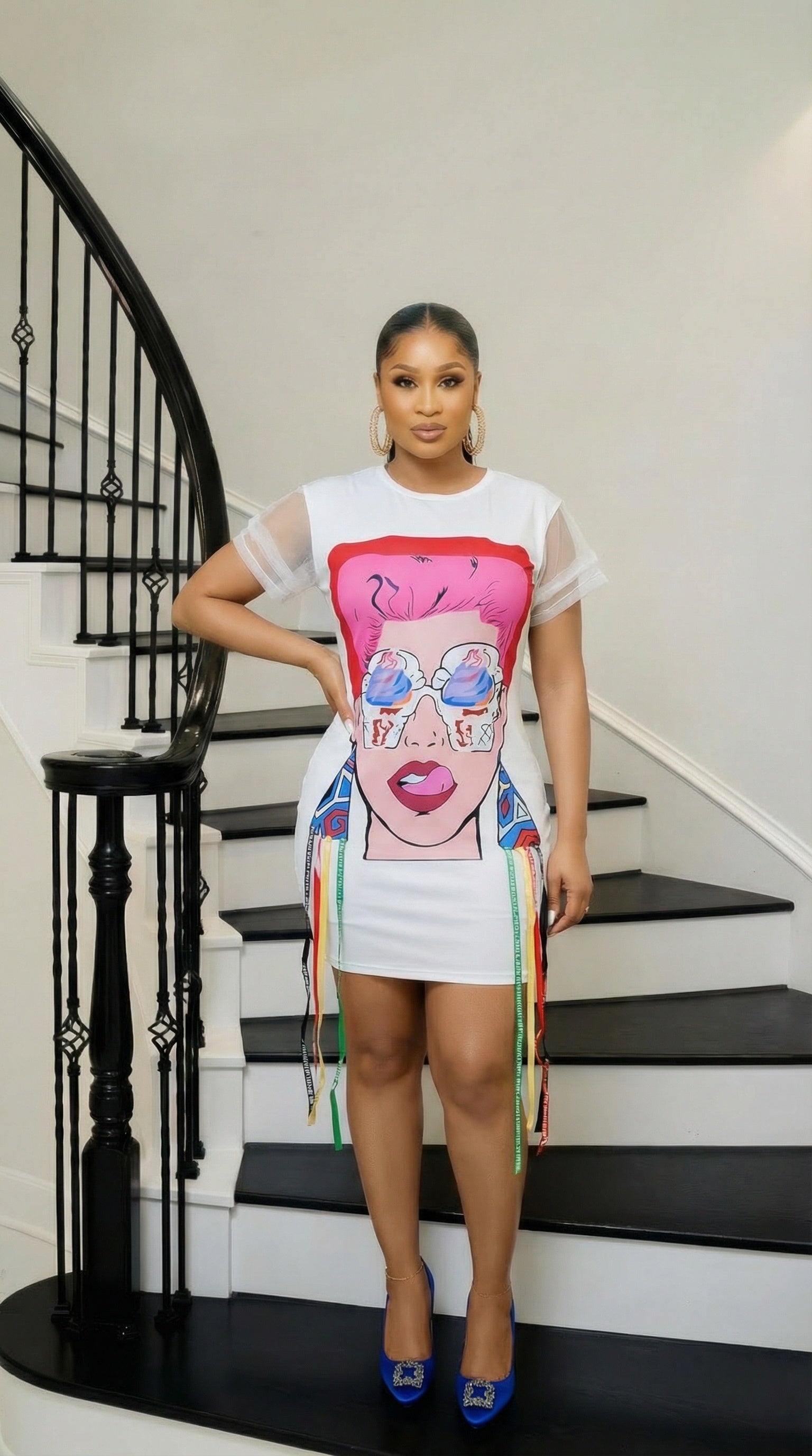 Pop Art Mesh Sleeve Bodycon Dress