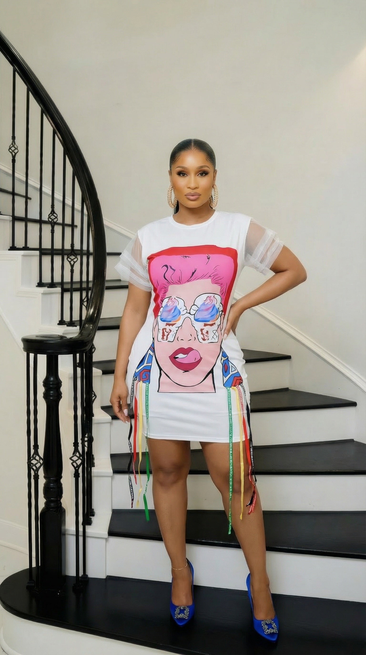 Pop Art Mesh Sleeve Bodycon Dress