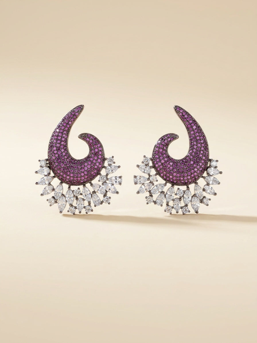 Amethyst Crescent Statement Earrings