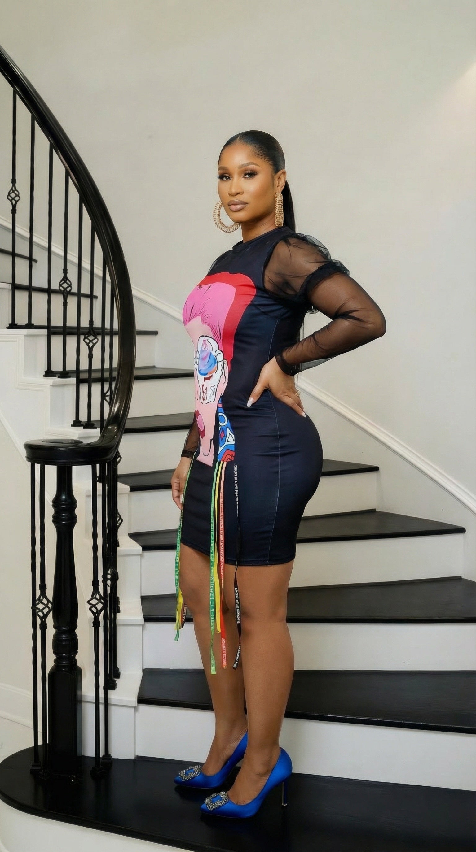 Pop Art Mesh Sleeve Bodycon Dress