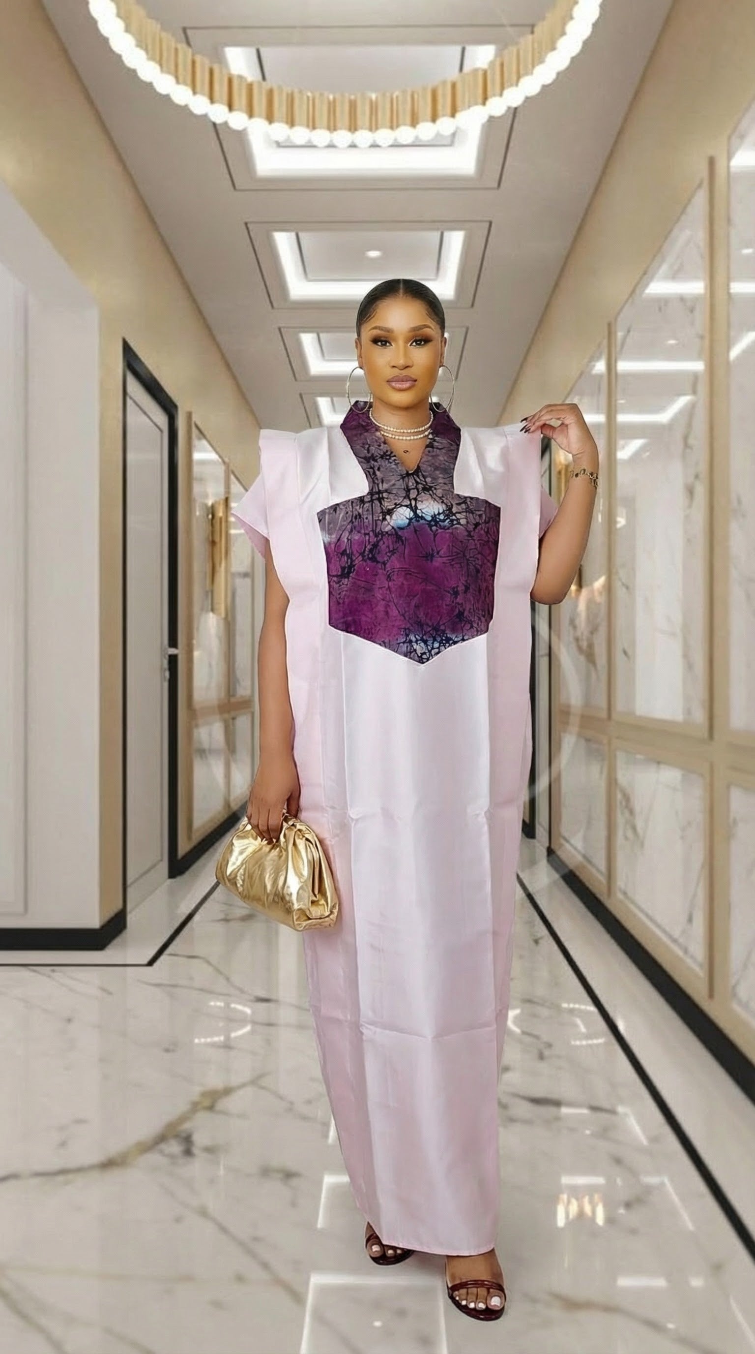 GINA Mikado Silk Rich Aunty Bubu dress with Front Patch