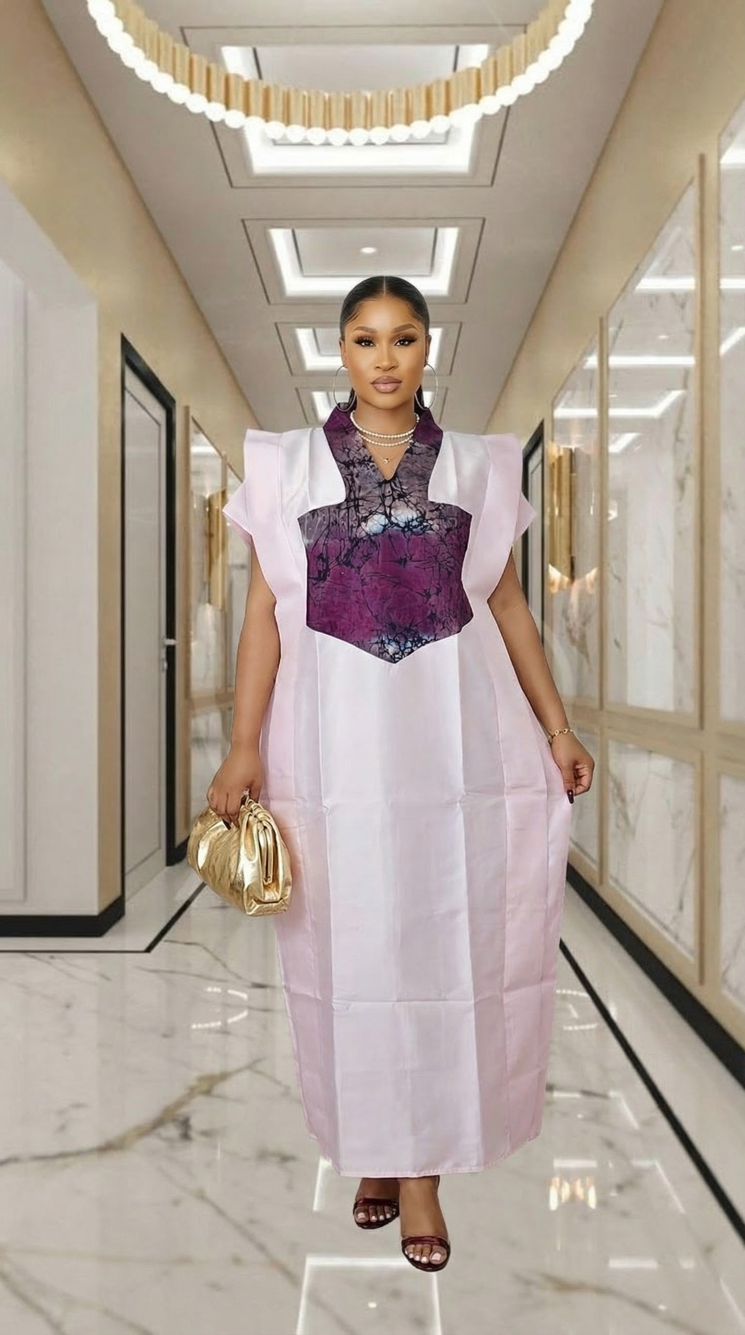 GINA Mikado Silk Rich Aunty Bubu dress with Front Patch