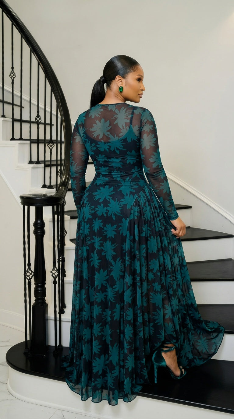 THE EMERALD VEIL Illusion Mesh Gown