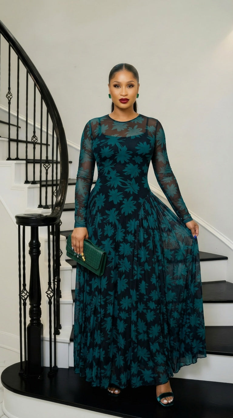THE EMERALD VEIL Illusion Mesh Gown