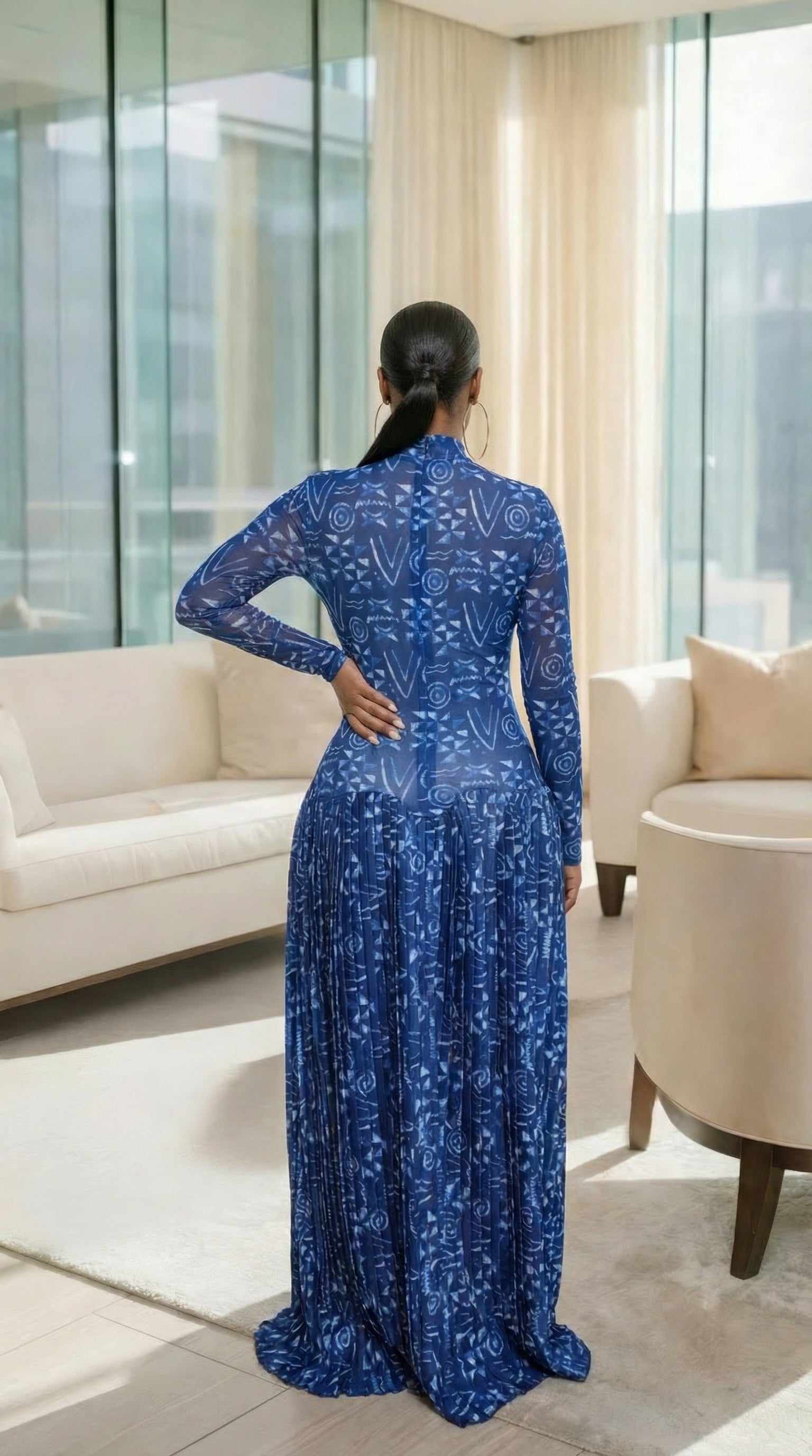 The Evara Pleated Dress Blue