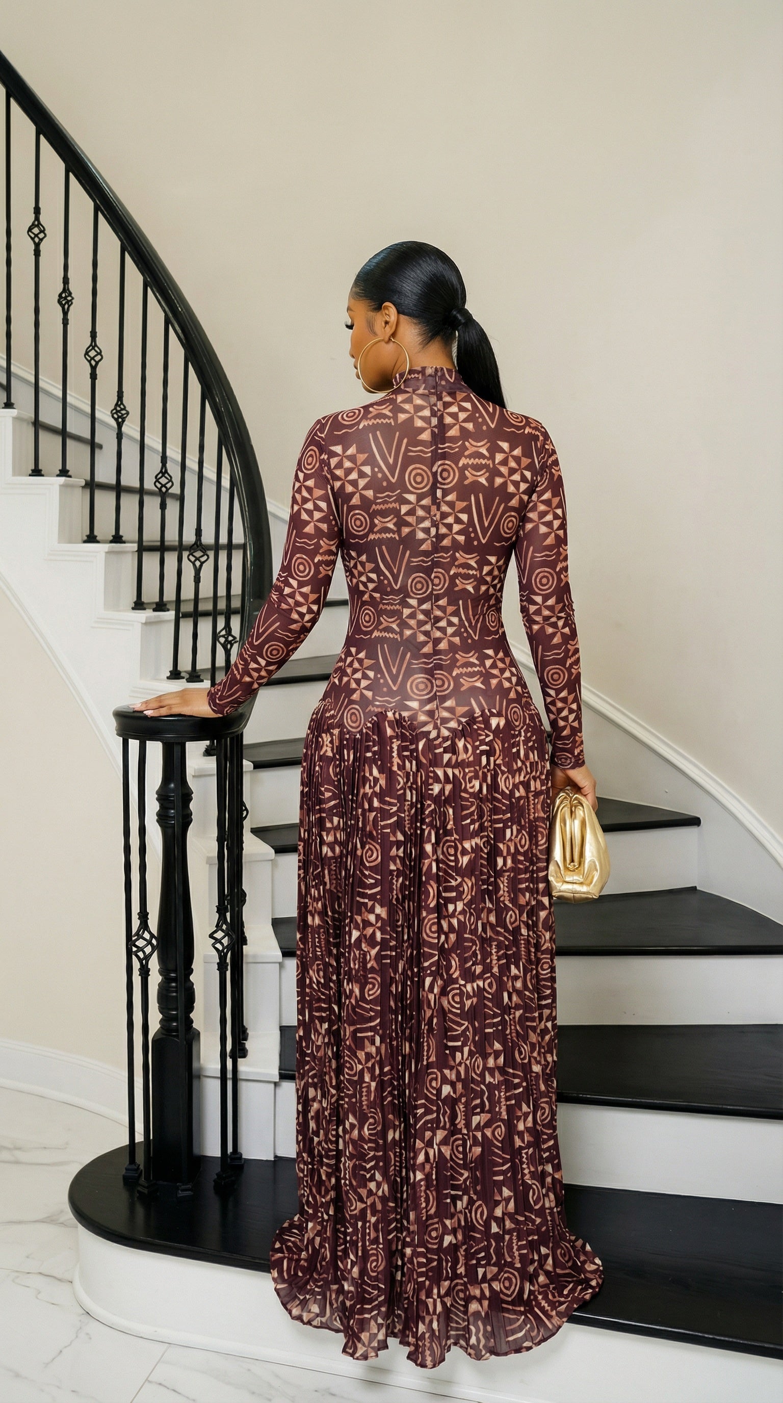 The Evara Pleated Dress Brown