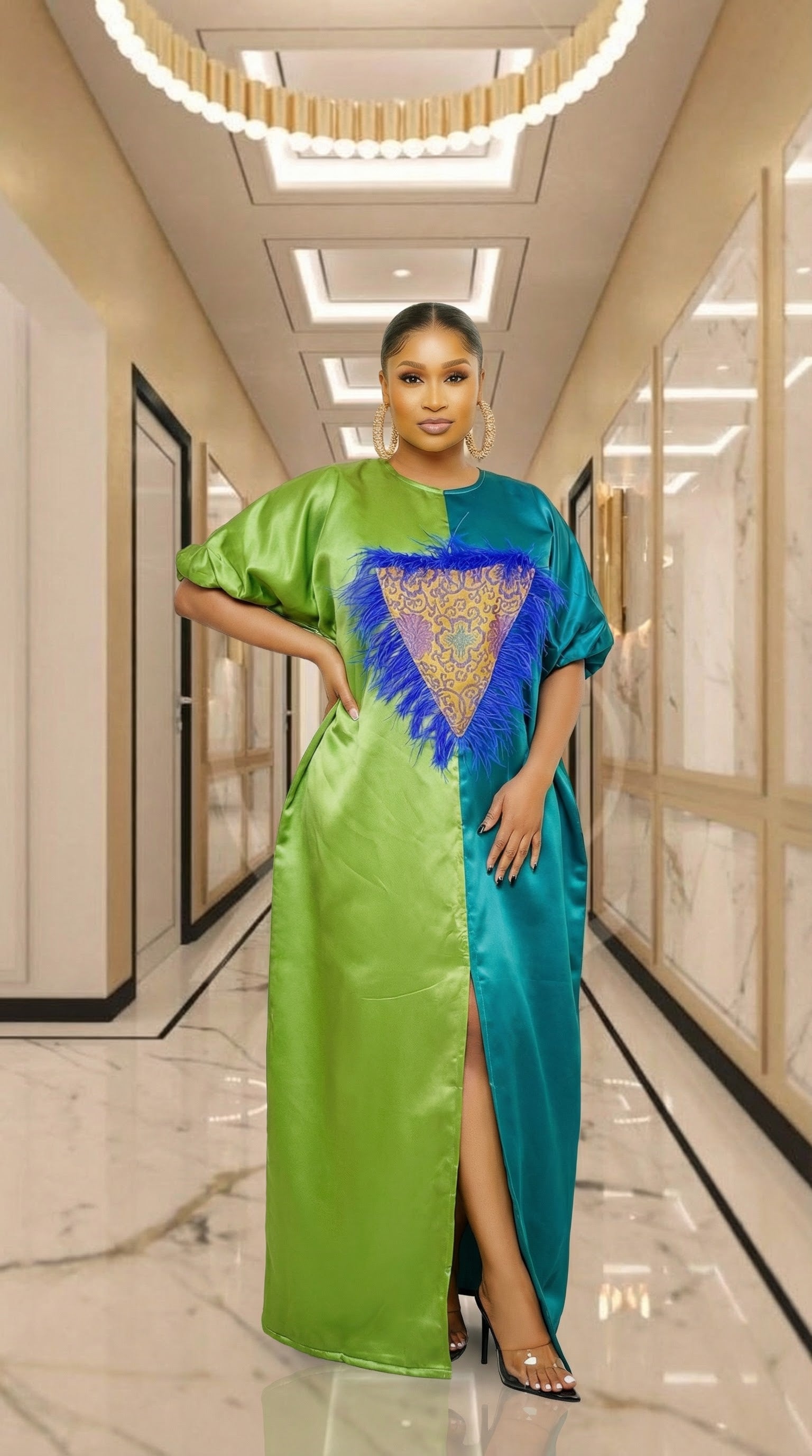 Mikado Two-Toned Rich Aunty Luxurious  Agbada Bubu Maxi Dress Kaftan Dress Rich Aunty Vibes