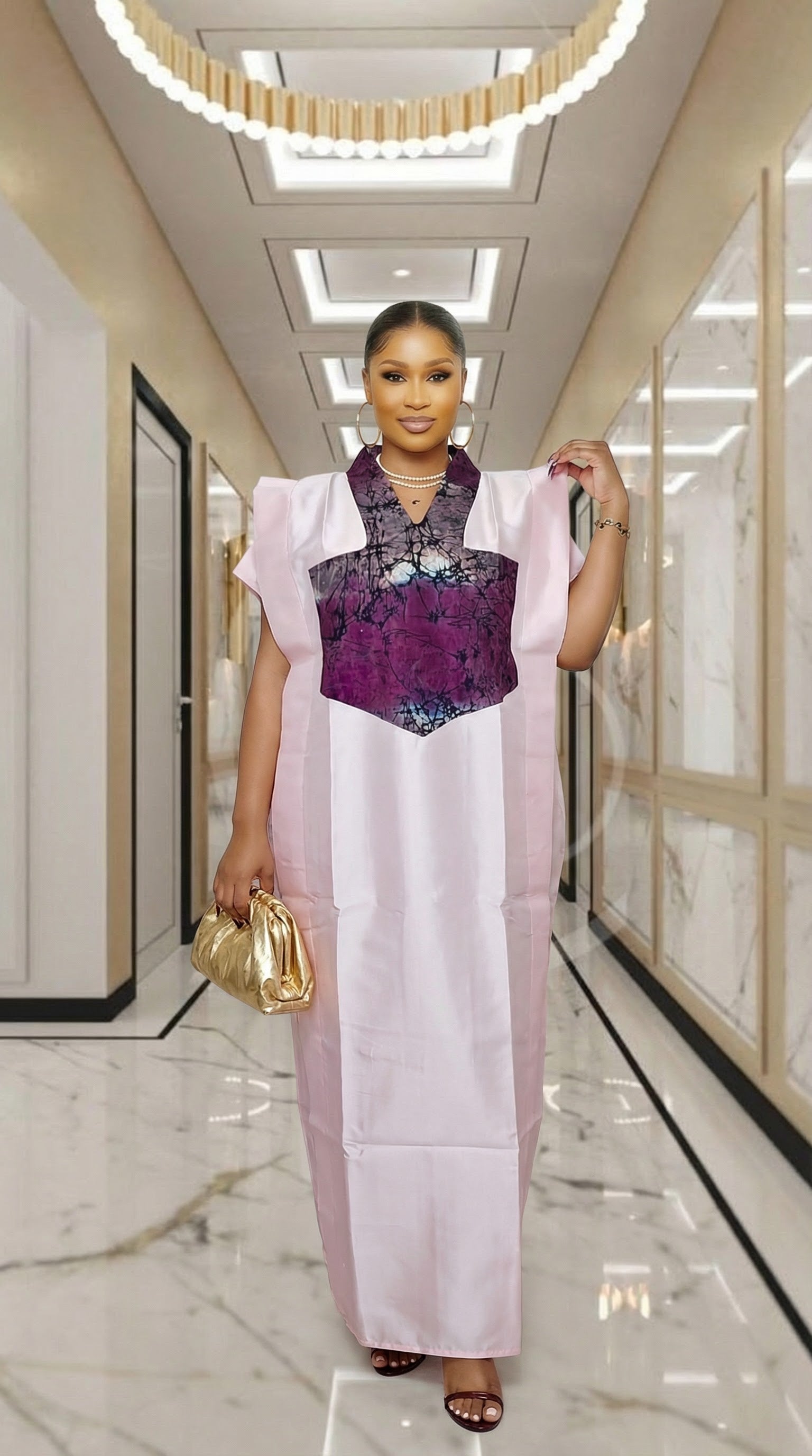GINA Mikado Silk Rich Aunty Bubu dress with Front Patch