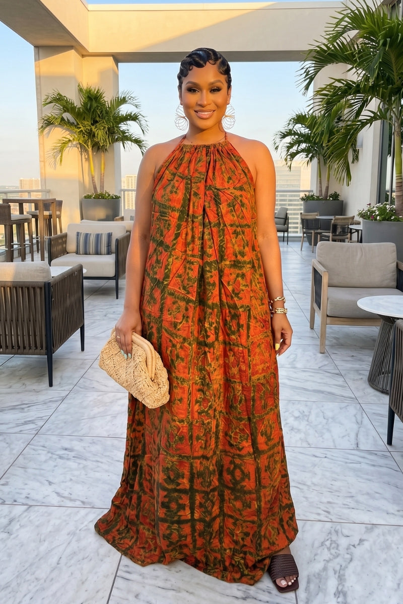Adire Heiress Open-Back Maxi Dress