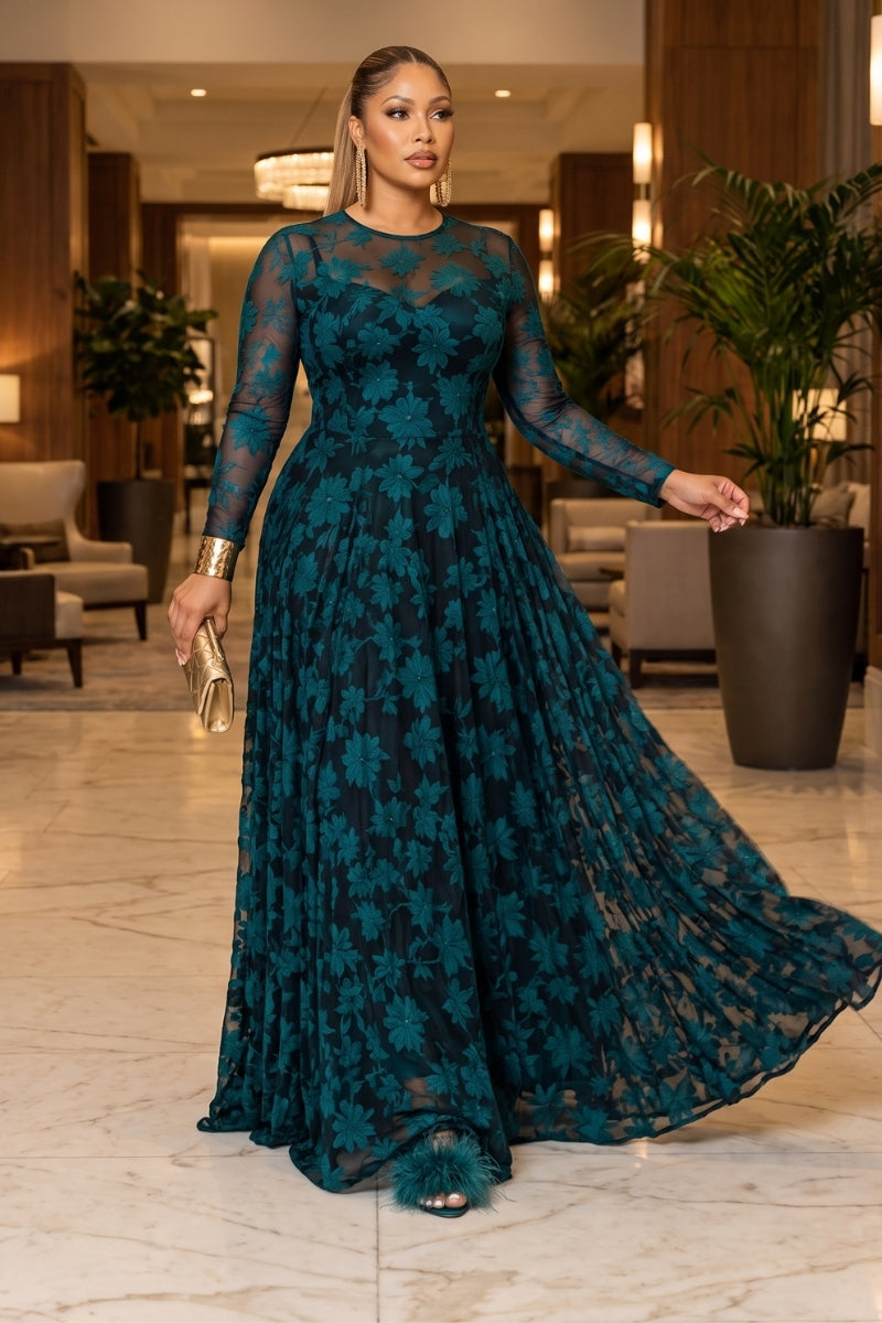 THE EMERALD VEIL Illusion Mesh Gown