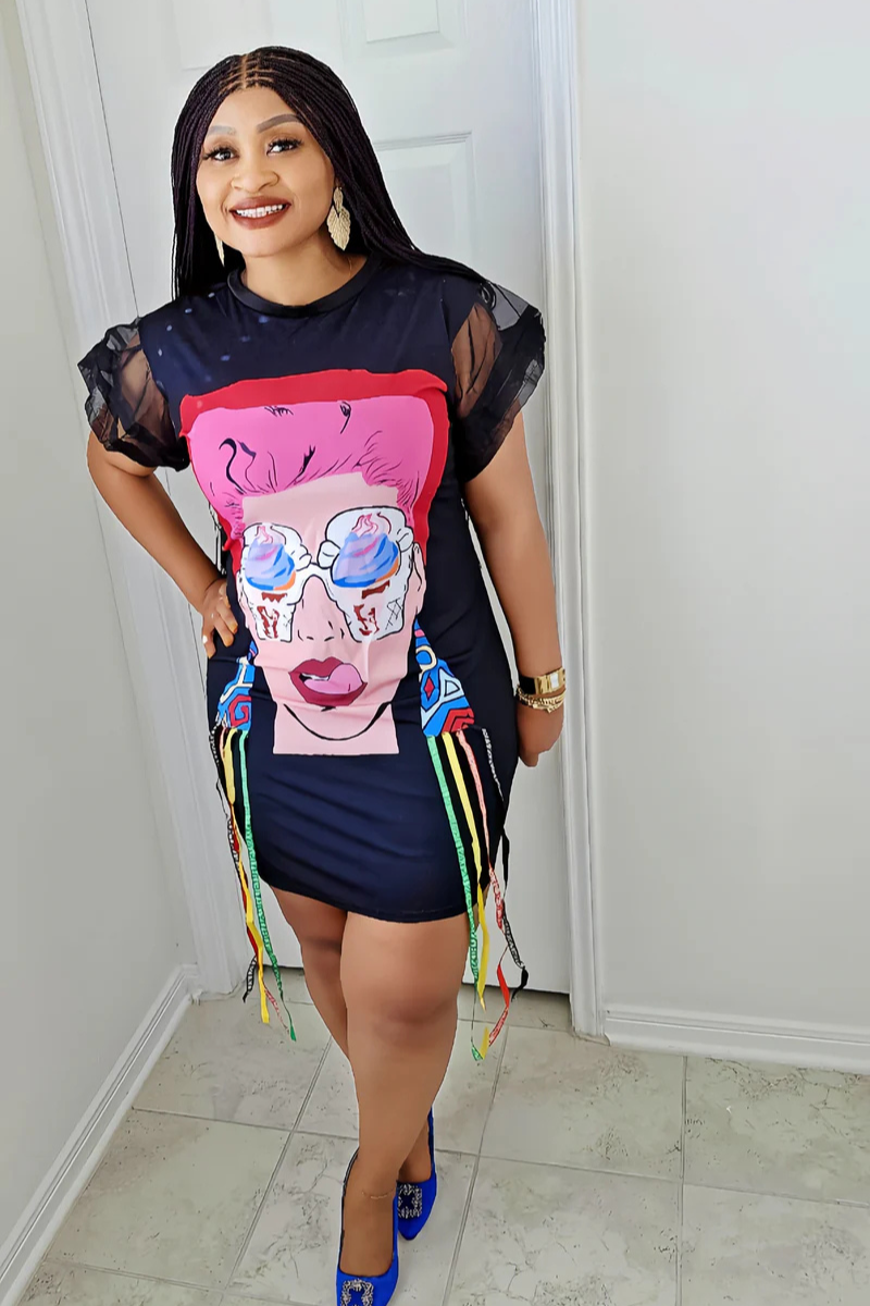 Pop Art Mesh Sleeve Bodycon Dress