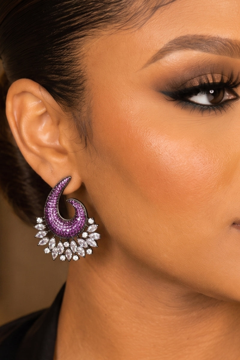 Amethyst Crescent Statement Earrings