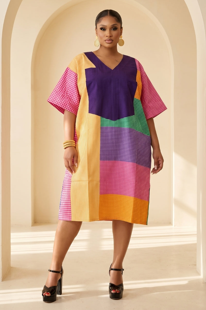 The Abeni Aso-Oke Patchwork Dress- Purple