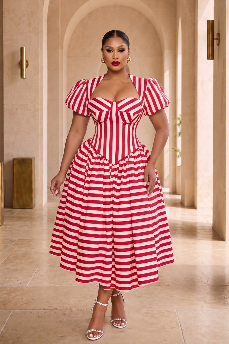 The Amour Striped Corset Midi Dress
