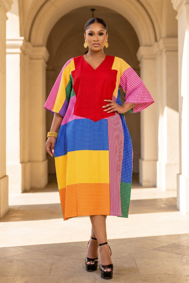 The Abeni Aso-Oke Patchwork Dress- Red