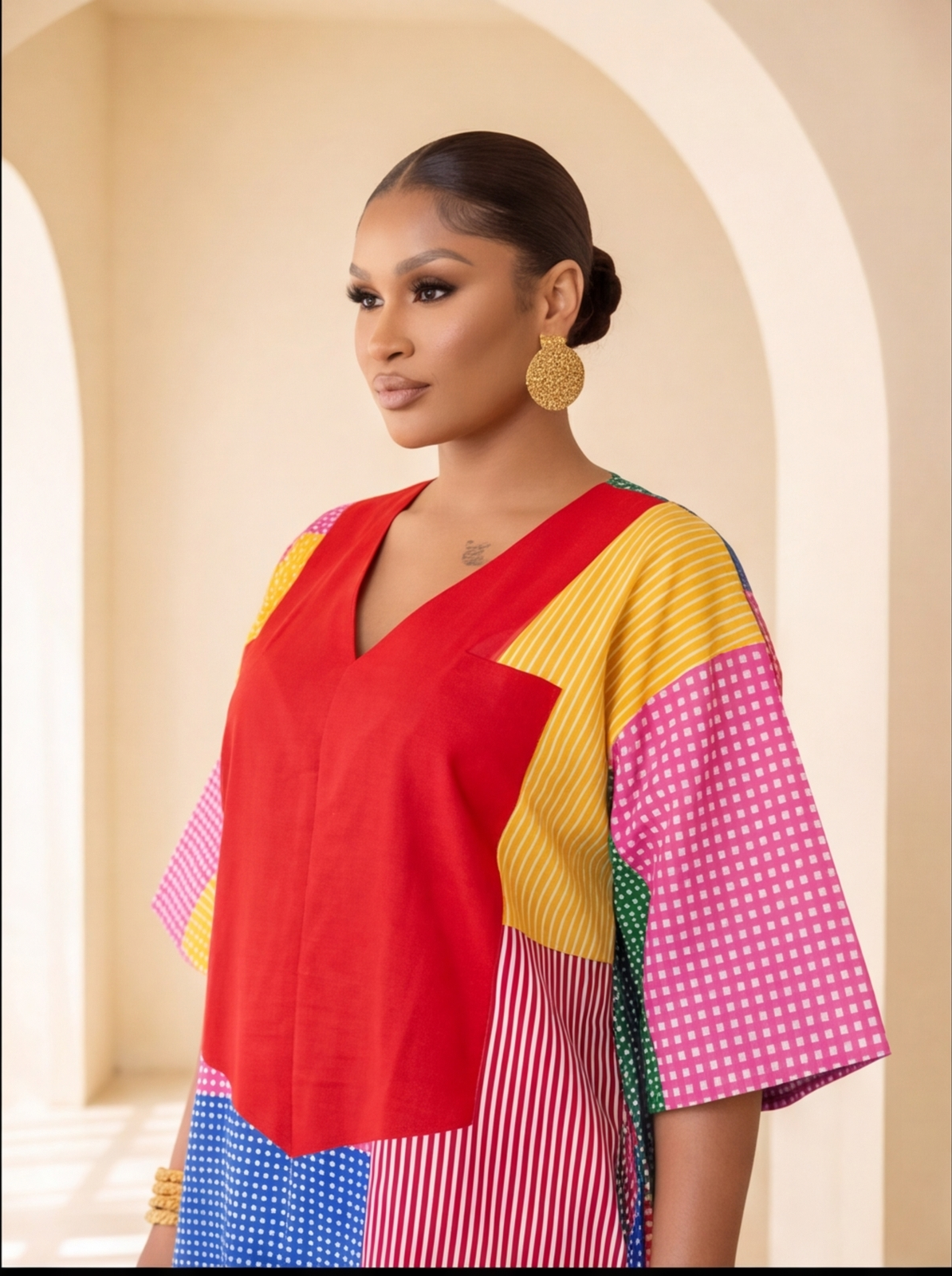 The Abeni Aso-Oke Patchwork Dress- Red