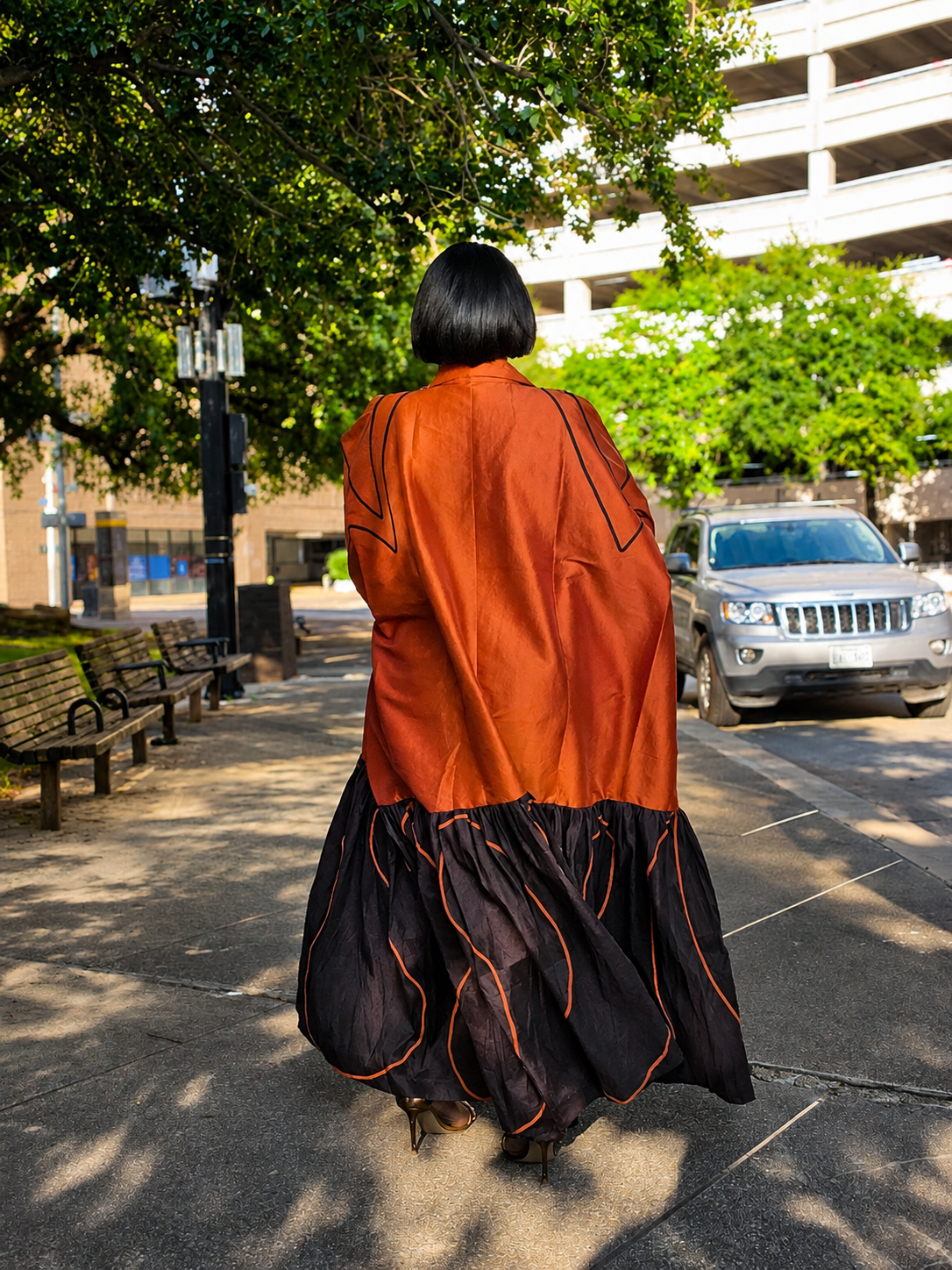 The Executive Lapel Bubu Dress -Burnt Orange × Espresso