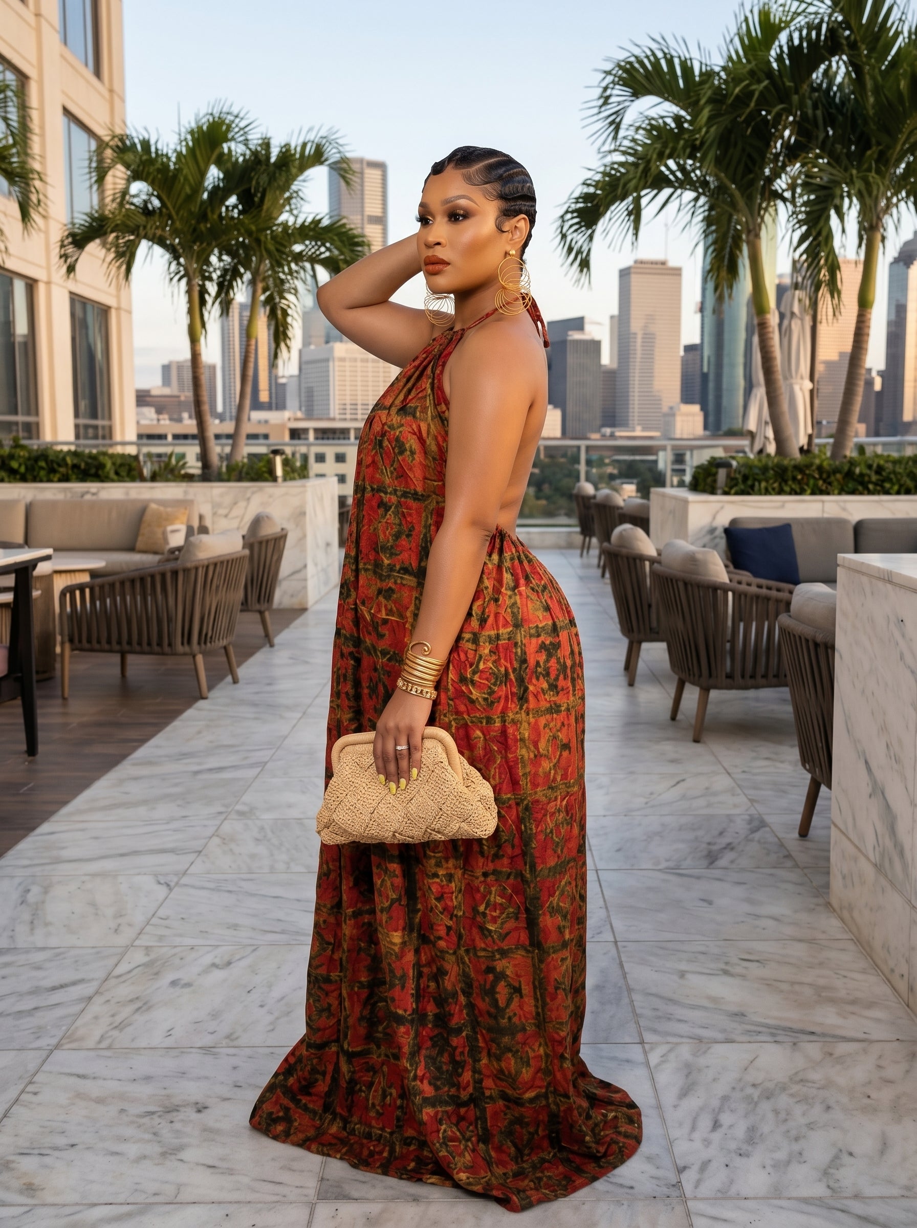 Adire Heiress Open-Back Maxi Dress
