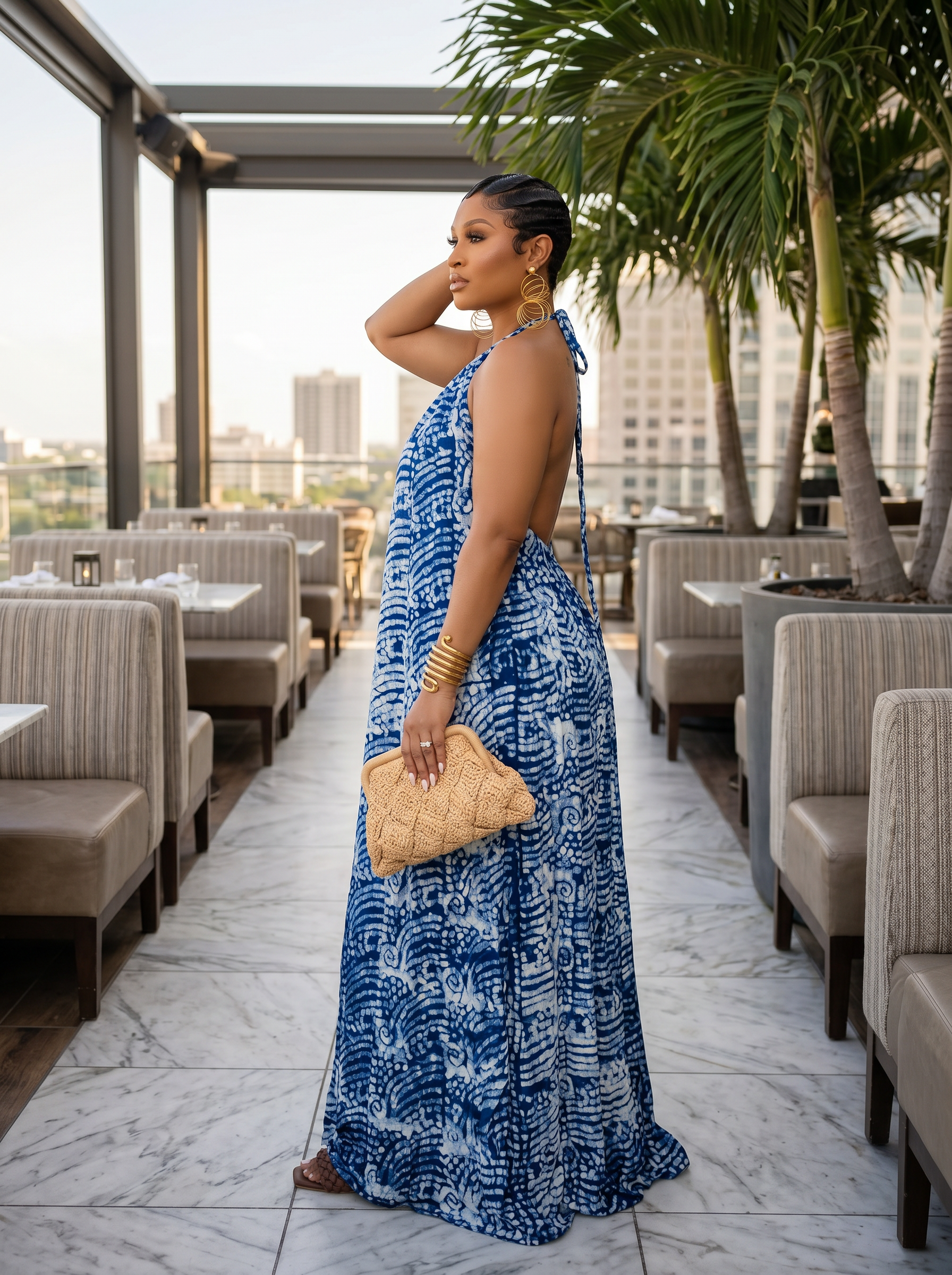 Adire Heiress Open-Back Maxi Dress