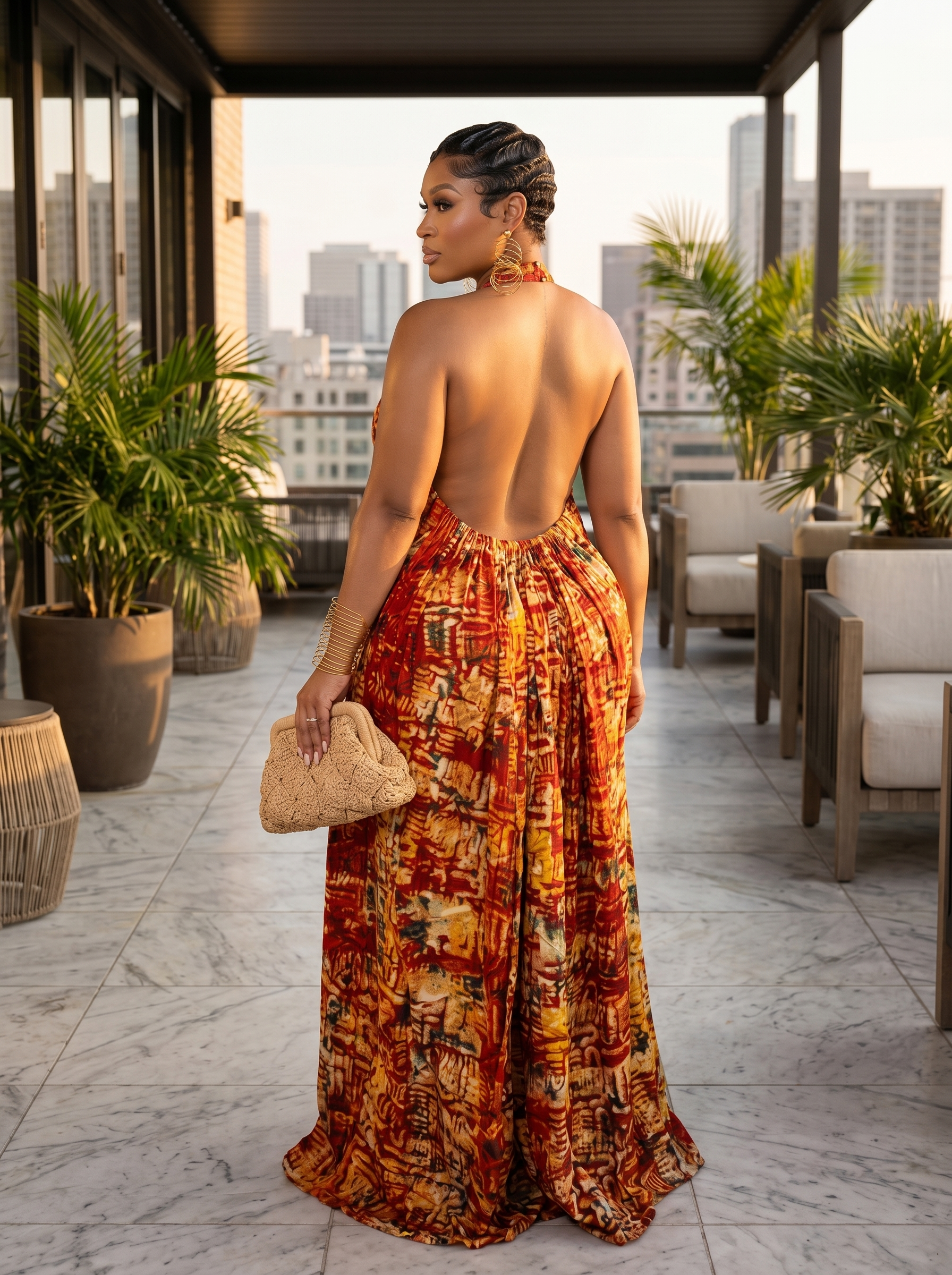 Adire Heiress Open-Back Maxi Dress