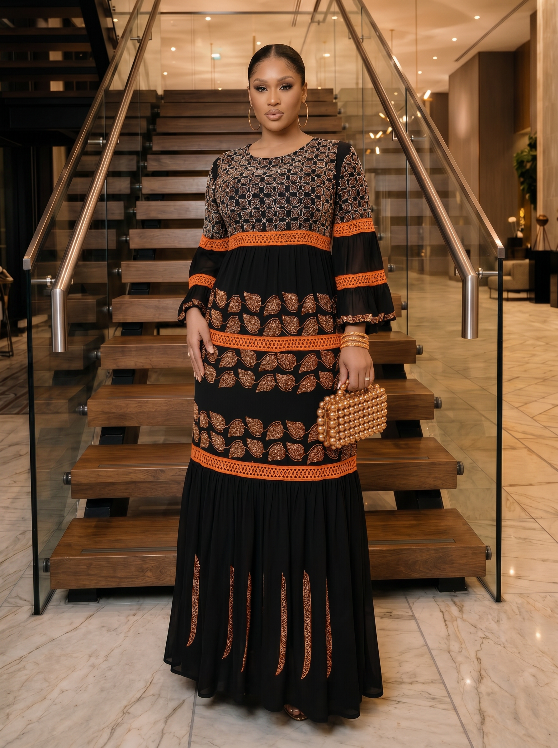 Imade Maxi Million stones kaftan  with flare sleeve- 2