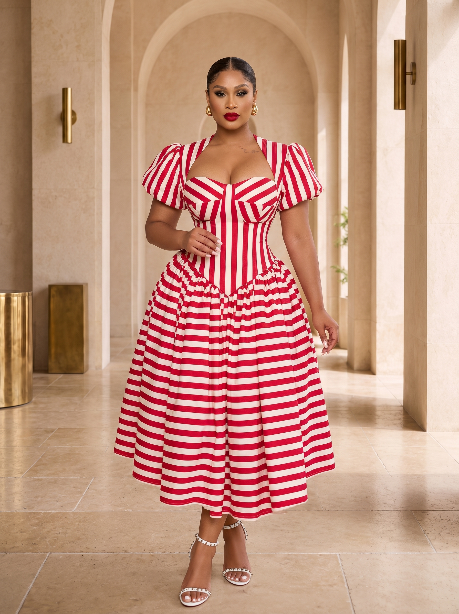 The Amour Striped Corset Midi Dress