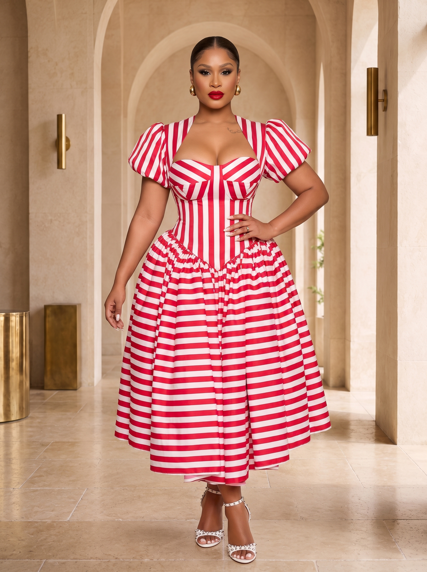 The Amour Striped Corset Midi Dress
