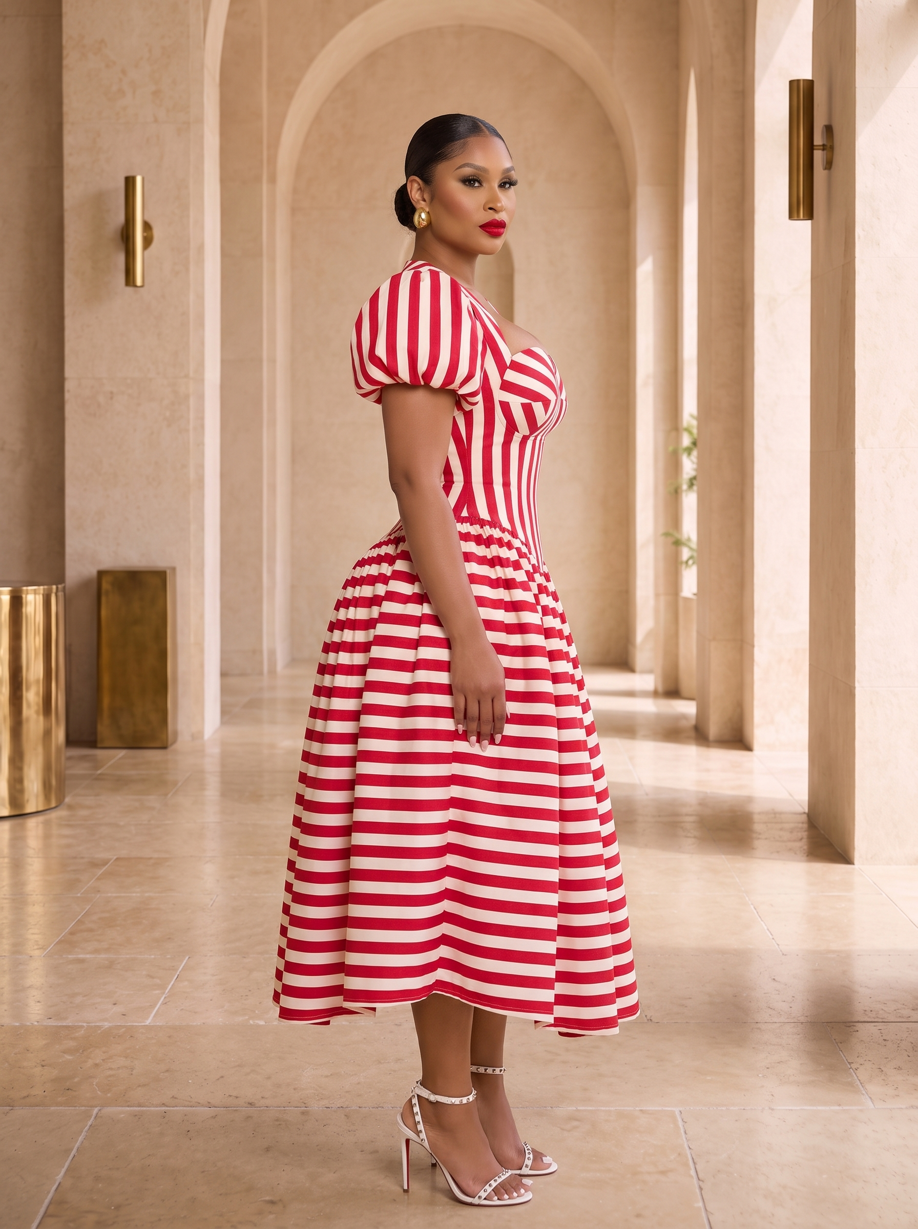 The Amour Striped Corset Midi Dress