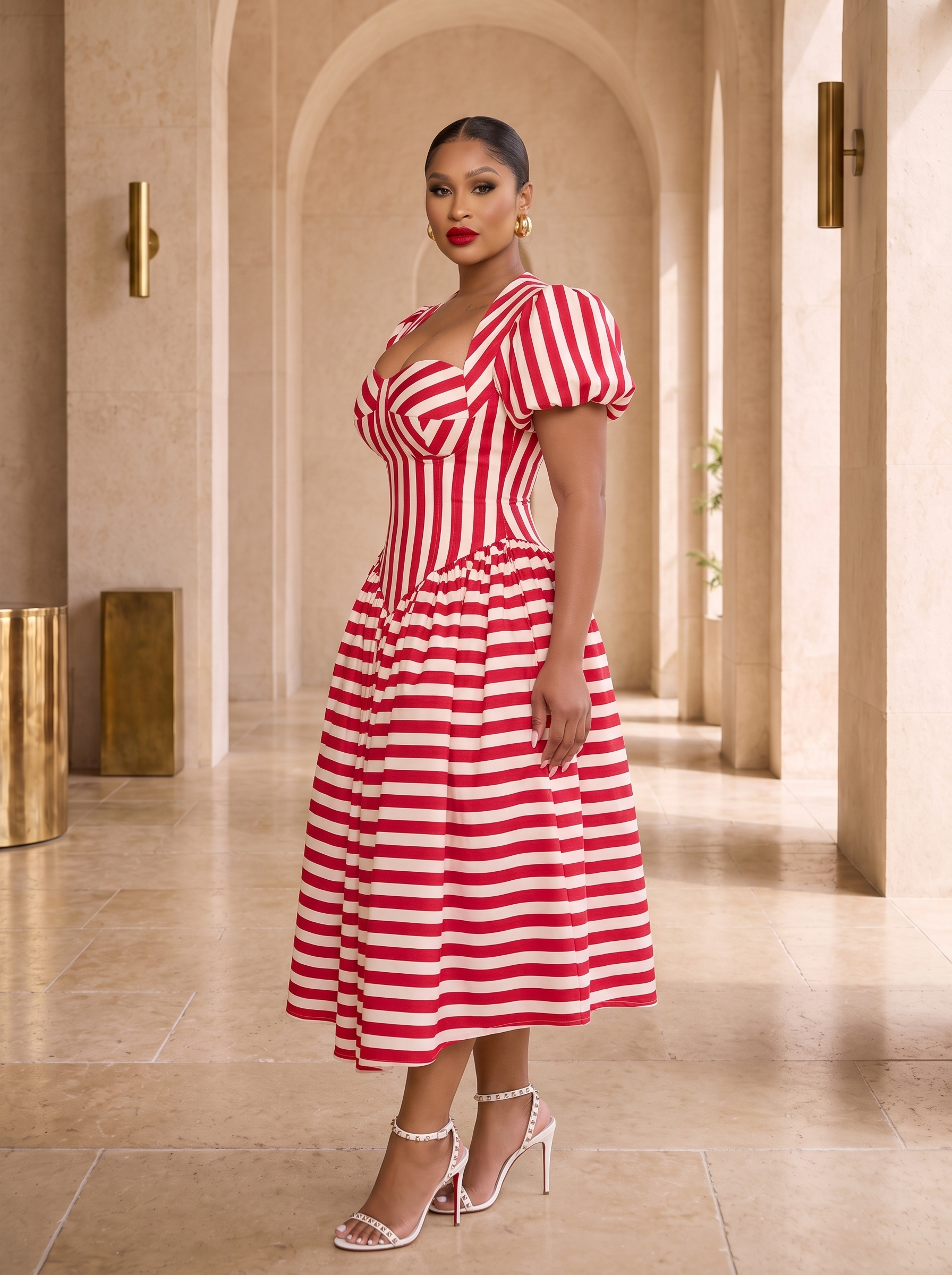 The Amour Striped Corset Midi Dress