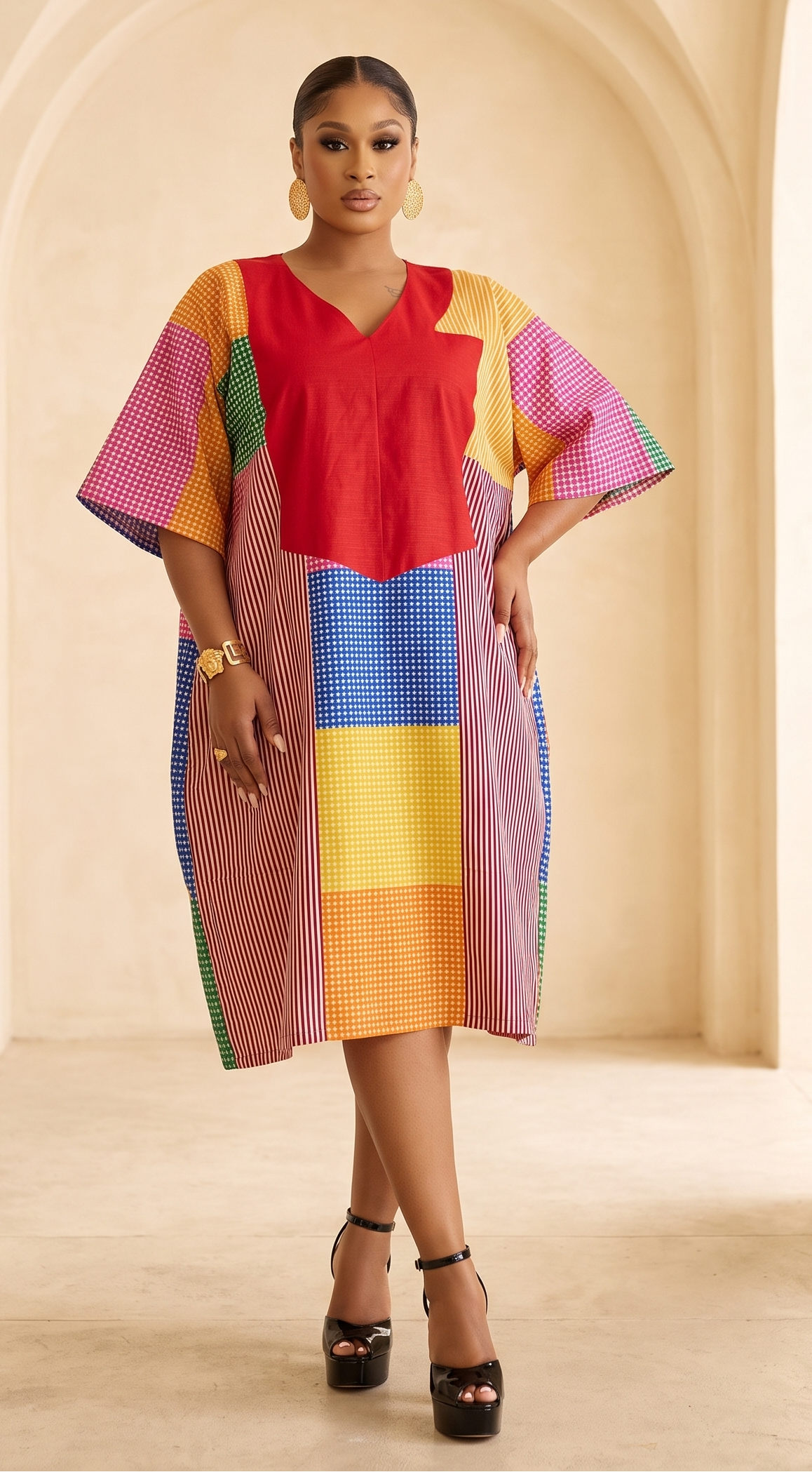 The Abeni Aso-Oke Patchwork Dress- Red