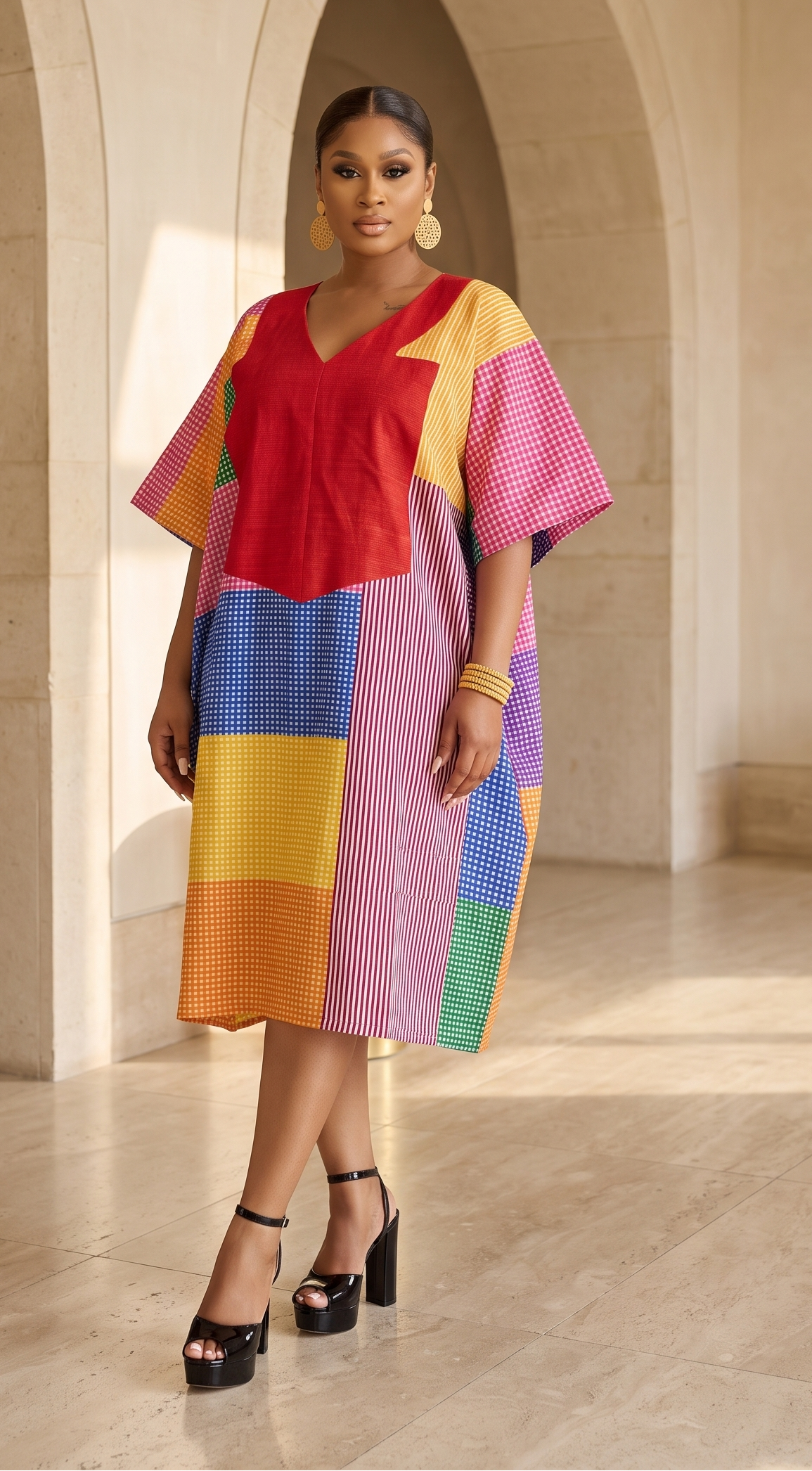 The Abeni Aso-Oke Patchwork Dress- Red