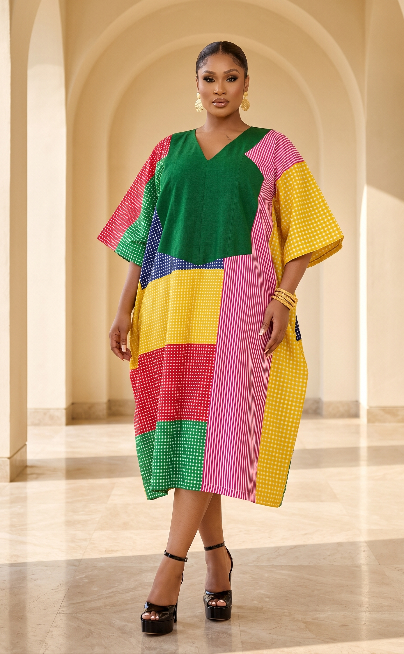The Abeni Aso-Oke Patchwork Dress- Green