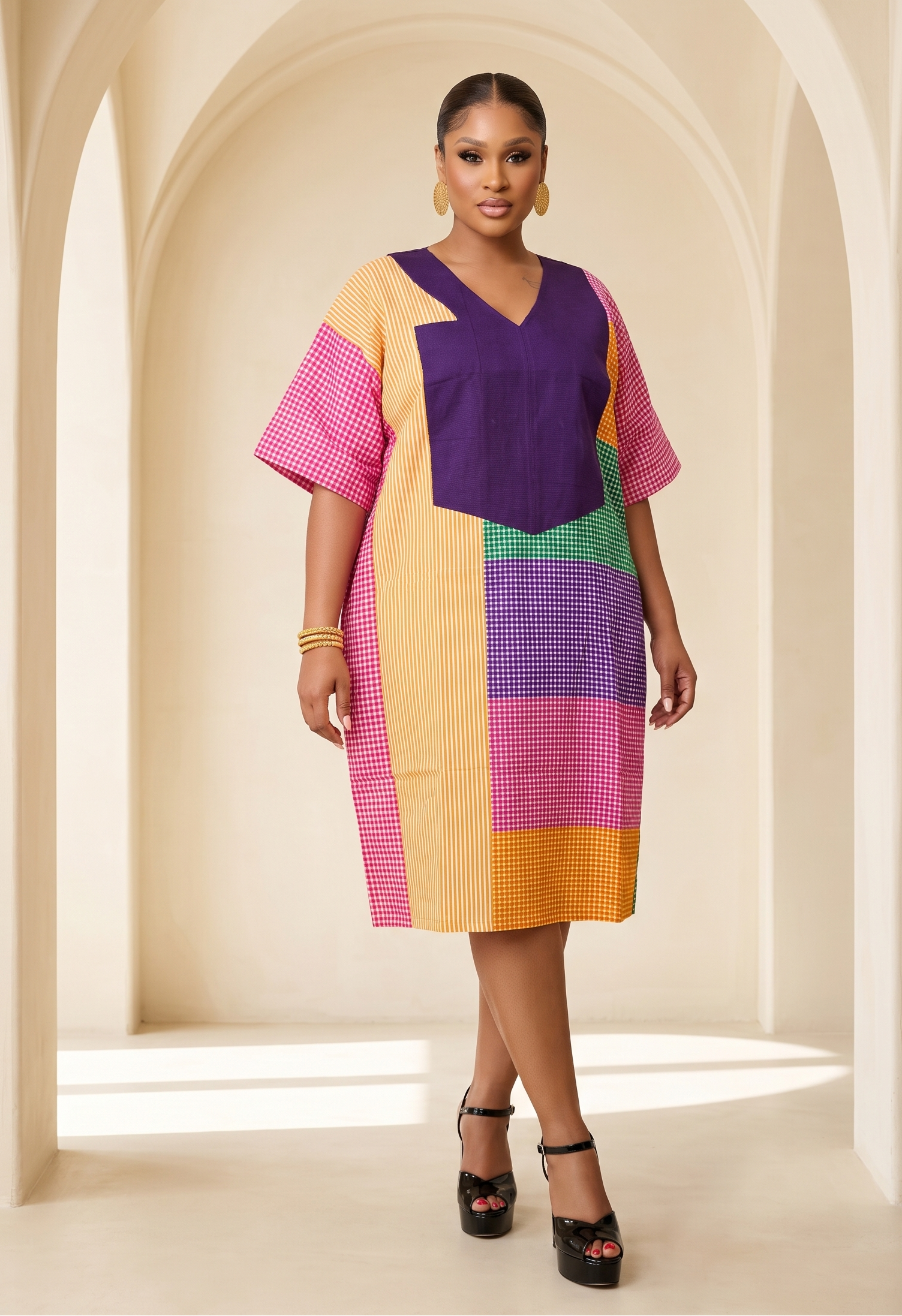 The Abeni Aso-Oke Patchwork Dress- Purple