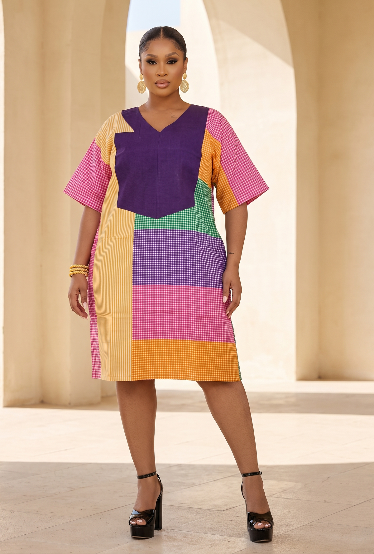 The Abeni Aso-Oke Patchwork Dress- Purple