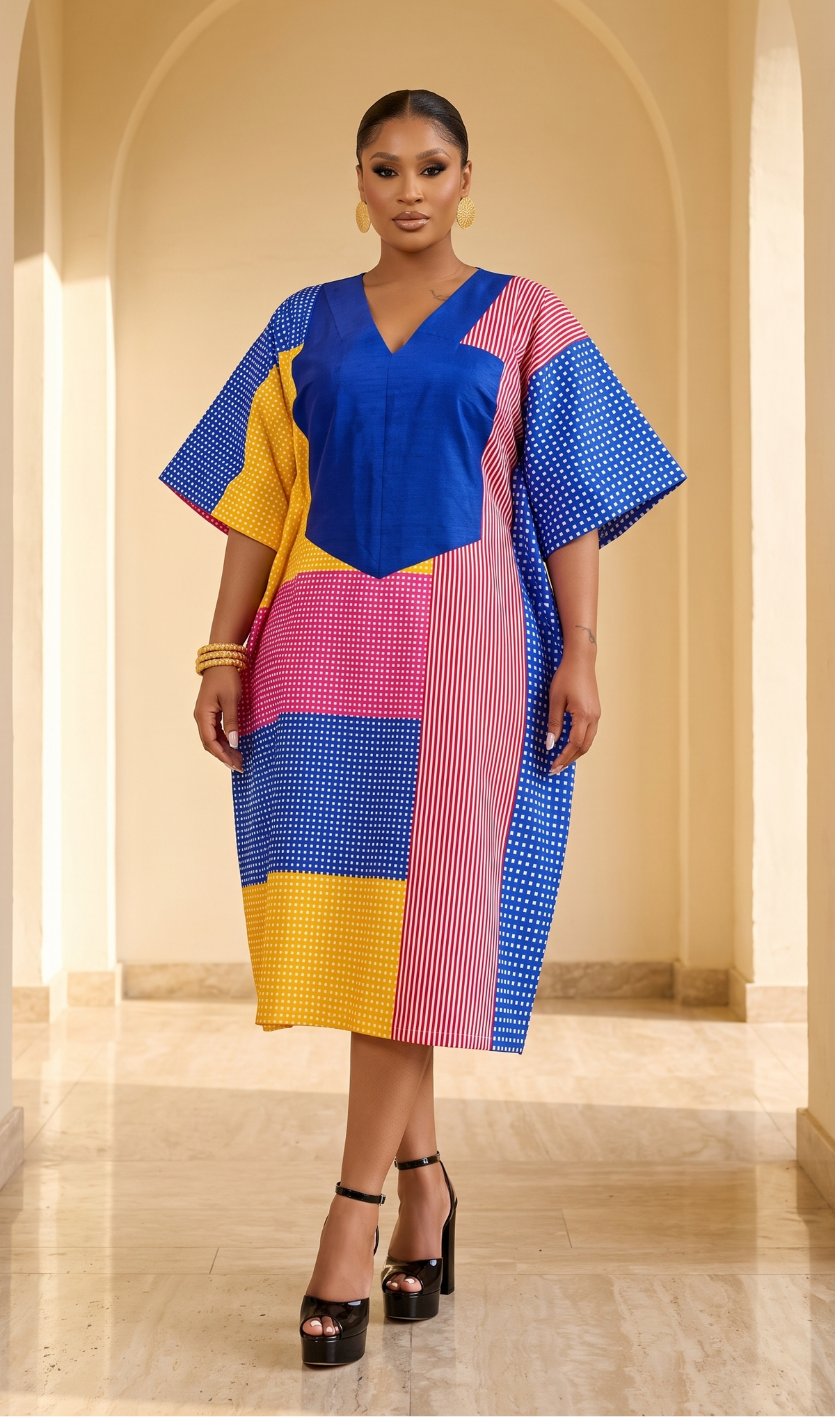 The Abeni Aso-Oke Patchwork Dress- Blue