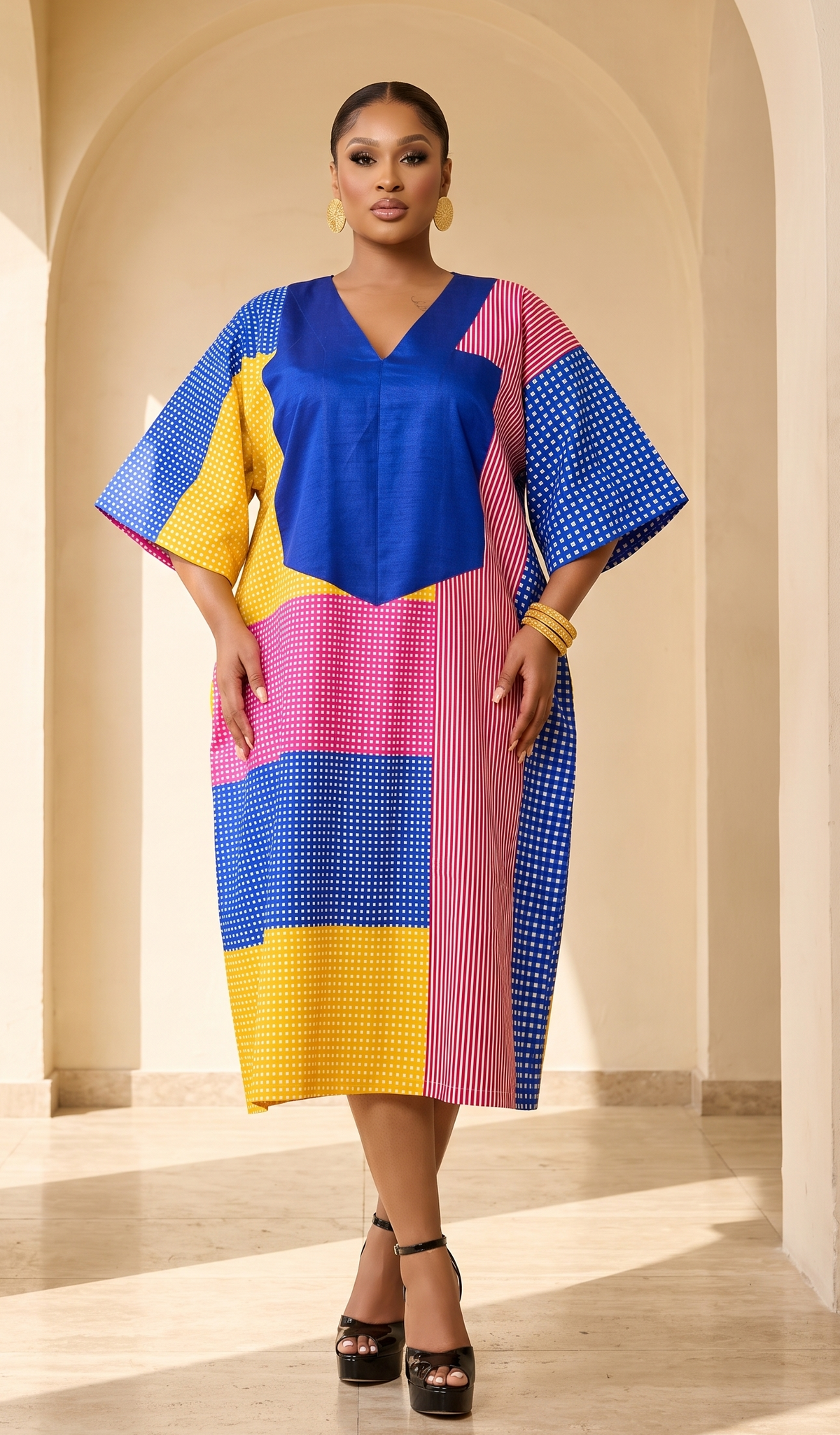 The Abeni Aso-Oke Patchwork Dress- Blue