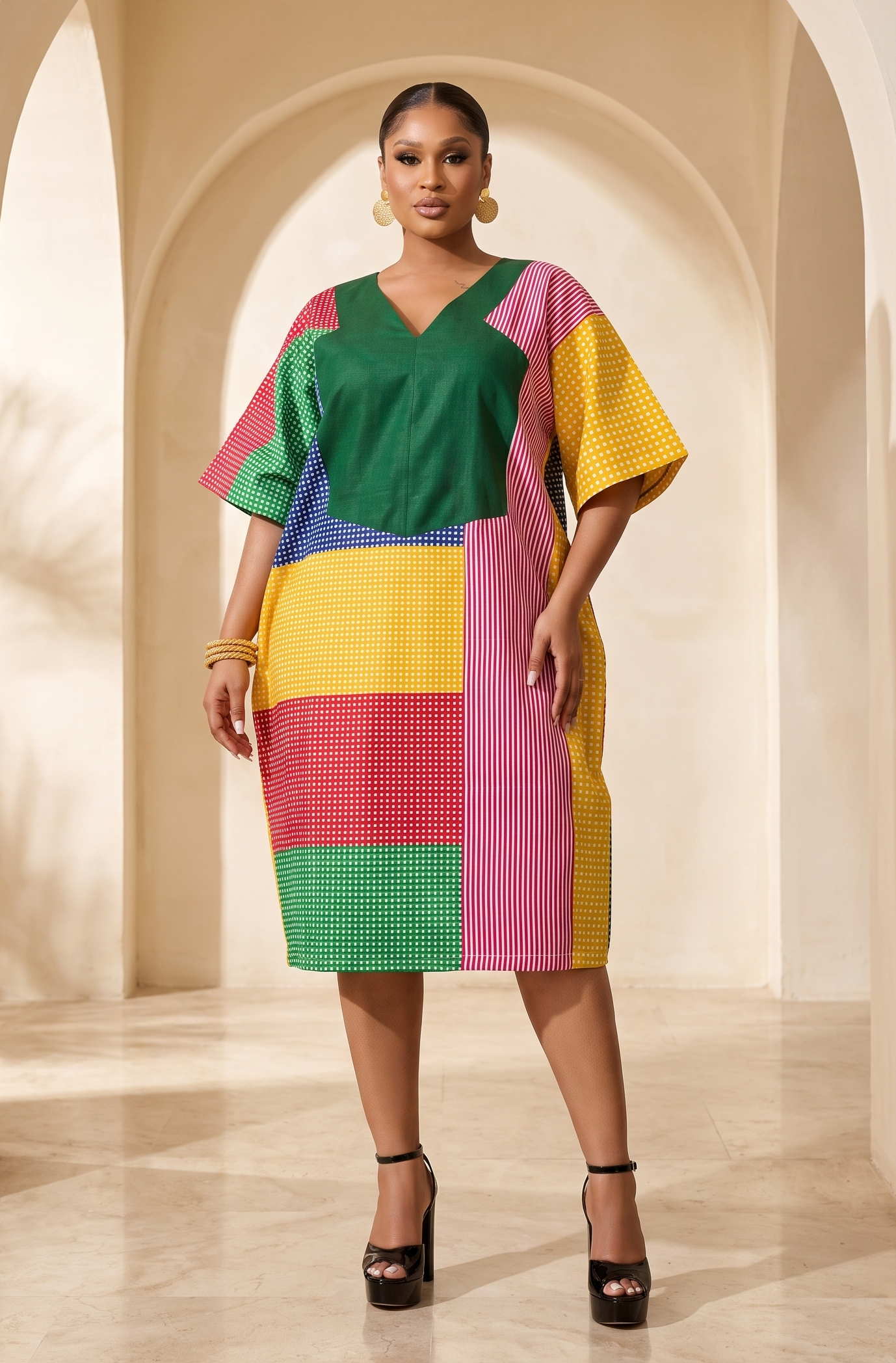 The Abeni Aso-Oke Patchwork Dress- Green