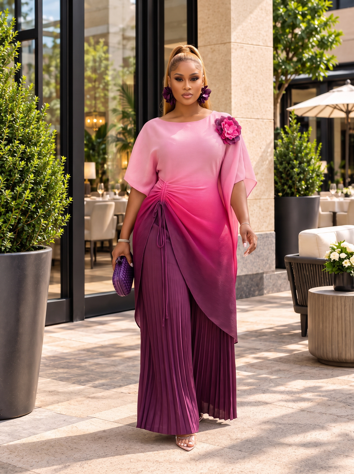 Lumi Two-Piece Tunic and Palazzo Pant Set | Pink Ombré