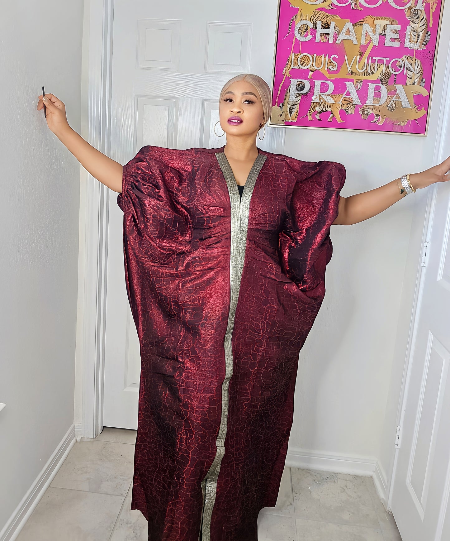 European Rich Aunty Luxurious Brocade Agbada Bubu Maxi Dress Kaftan Dress With Matching scarf