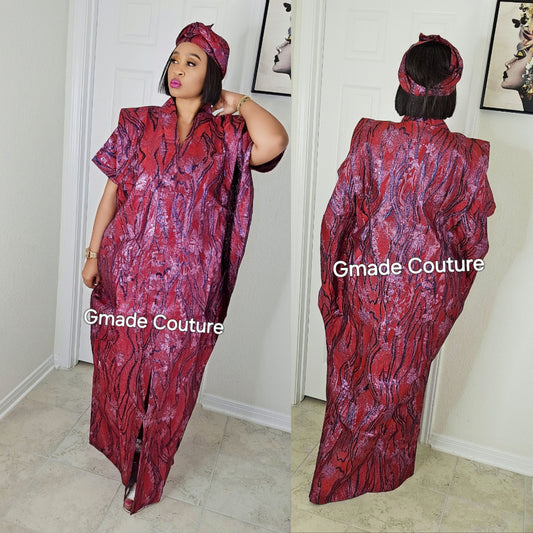 High Quality European Damask Brocade Agbada  Rich Aunty Luxurious  Agbada Bubu Maxi Dress Kaftan Dress fully embroidered with Matching Scarf